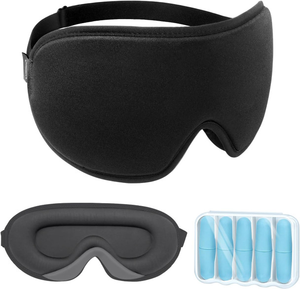LYSIAN 3D Blackout Sleep Mask for Side Sleepers 5 Pairs Ear Plugs