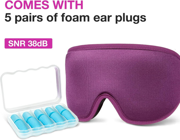 LYSIAN 3D Blackout Sleep Mask for Side Sleepers 5 Pairs Ear Plugs