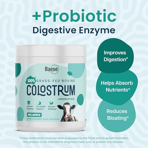 Baese Nutrition 4000mg 800 IgG Grass Fed with Probiotics Bovine Colostrum Powder Supplement for Kids & Adults with Immunoglobulins (132 Grams, Unflavored)