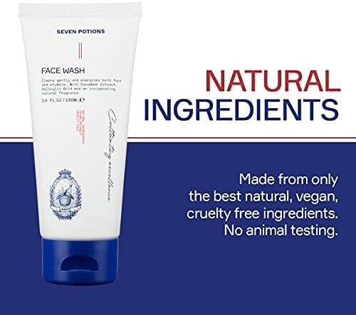 SEVEN POTIONS Face Wash for Men  Gentle Facial Cleanser For All Skin Types – Maintain Skin’s Moisture Hydration Healthy Appearance  Natural Vegan Cruelty Free
