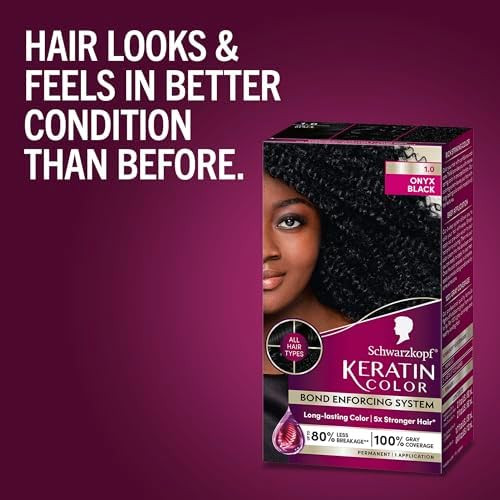 Schwarzkopf Keratin Permanent Hair Dye Cream 1.0 Black Onyx Professional Quality Color for Up to 100% Gray Coverage Bond Enforcing System pack of 2