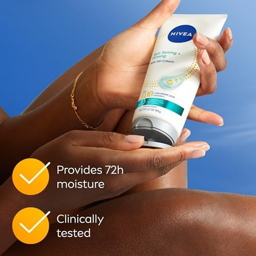 NIVEA Skin Firming  and  Toning Body Gel Cream with Q10 Hyaluronic Acid and Vitamin C Clinically Tested Skin Firming  and Toning Cream 72-Hour Moisture