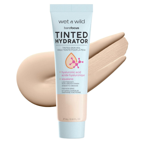 wet n wild Bare Focus Tinted Hydrator Tinted Skin Veil, Lightweight Buildable Coverage with Hyaluronic Acid & Vegan Squalane, Sheer-to-Medium Coverage, Semi-Matte Finish, Cruelty-Free