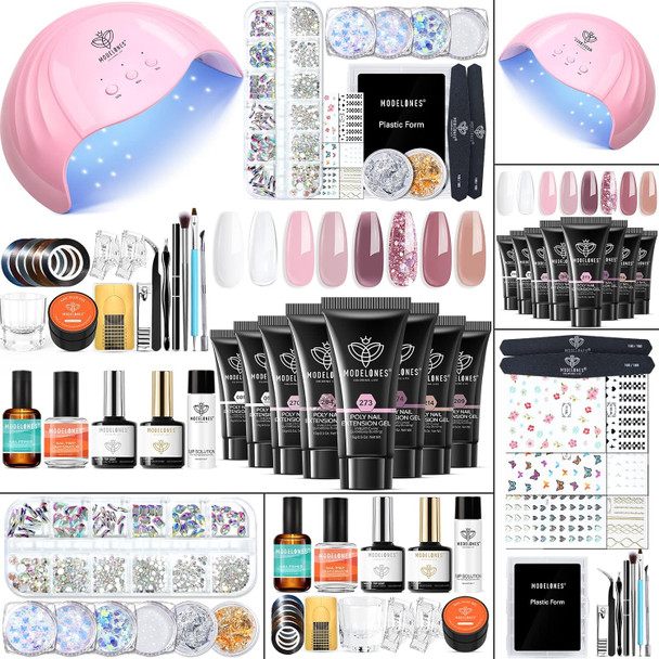 Modelones Poly Gel Nail Kit 3 Colors Clear White Apricot with Slip Solution