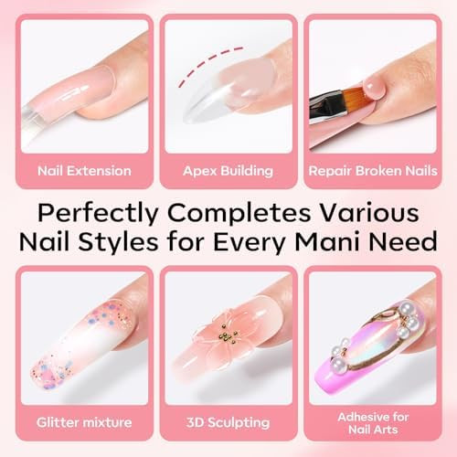 Modelones Poly Gel Nail Kit 3 Colors Clear White Apricot with Slip Solution