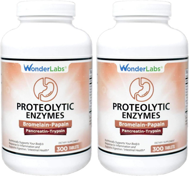 Wonder Laboratories Proteolytic Enzymes | Bromelain Papain Pancreatin Trypsin 550 mg Total with Standardized Amylase, Lipase, and Protease,  Tablets