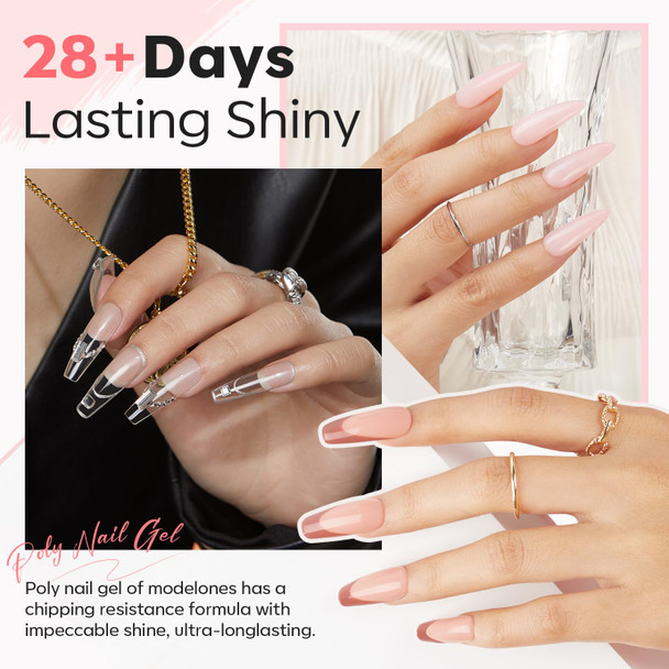 Modelones Poly Nail Gel Kit 6 Colors with 48W UV/LED Lamp Clear