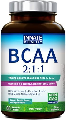 Innate Vitality BCAA Capsules, for Men & Women, 2:1:1 Branched Chain Amino Acids, L-Leucine, L-Isoleucine, L-Valine, No Mixing, No Mess, Energy, Recovery, Focus, On-the-Go, Non-GMO,
