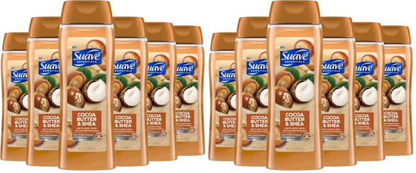 Suave Moisturizing Body Wash Cocoa Butter and Shea with Vitamin E Extract, No Parabens, No Phtahaltes, 18 Oz Pack of 6