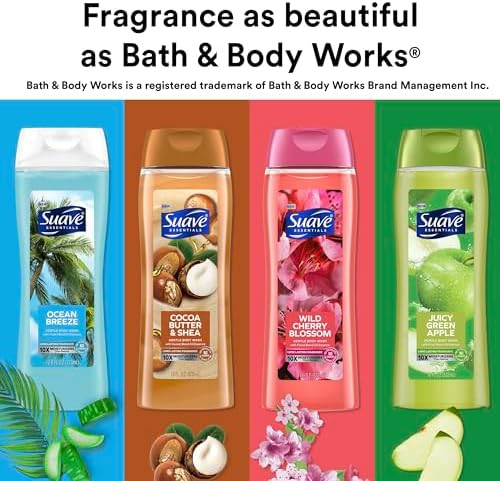 Suave Moisturizing Body Wash Cocoa Butter and Shea with Vitamin E Extract, No Parabens, No Phtahaltes, 18 Oz Pack of 6