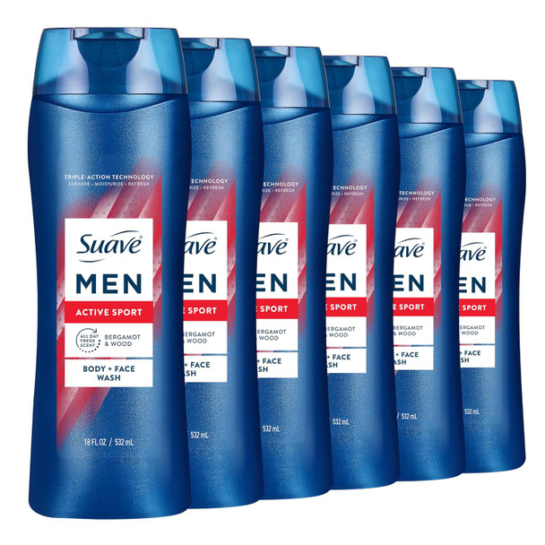 Suave Men Moisturizing Body and Face Wash Energizing Sport with Bergamot  and Wood Scent No Parabens No Phtahaltes