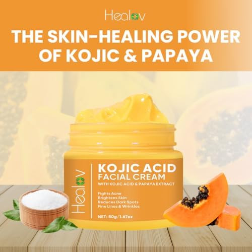 Healov Kojic Acid Cream  Skin Brightening Cream for Age Spots Hyperpigmentation Intimate Areas Dark Spot Remover Reduces Acne Scars and Evens Tone  Kojic Acid Lotion for Brighter Glowing Look