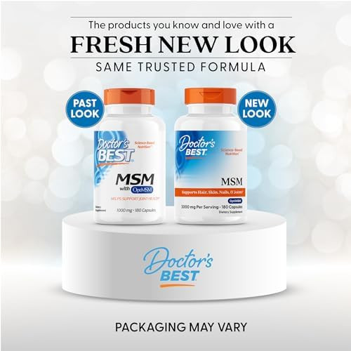 Doctor's BEST MSM Supplement Capsules for Men & Women - Supports Hair, Skin, Nails, Joint Health & Mobility, 3000 mg Per Serving, Delivers Beneficial Sulfur w/OptiMSM, Gluten Free, Non GMO -
