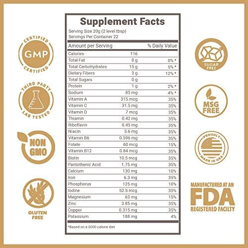 Lewis Labs Fabulous Fiber Powder Supplement | Delicious Quick Dissolve Daily Fiber Powder from Fruits, Vegetables & Grains, Contains Vitamins & Minerals, Proudly Made in The USA,