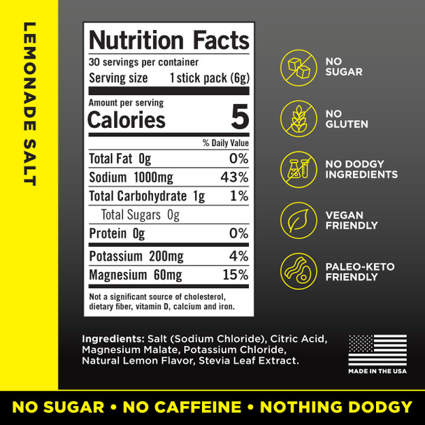 LMNT Zero Sugar Electrolytes - Lemonade Salt - Drink Mix - 30 Count