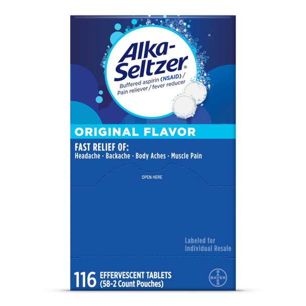 AlkaSeltzer Effervescent Tablets Original Flavor Fast MultiSymptom Relief From Headache And Body Ache Dissolvable Effervescent Fizzy Tablets Pain Relief Dispenser Pack 116 Ct