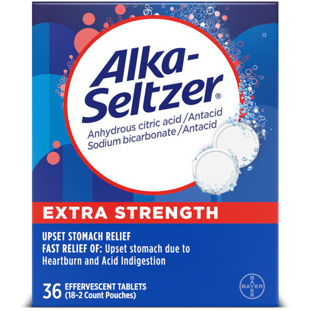 AlkaSeltzer Extra Strength Heartburn Relief Effervescent Antacid Tablets Fast Indigestion Relief 36Ct