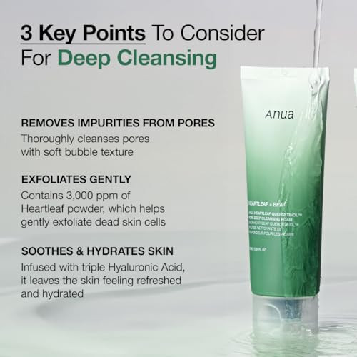 Anua Double Cleanser Duo For Facial Cleansing: Heartleaf Pore Control Cleansing Oil and Heartleaf Quercetinol Pore Deep Cleansing Foam For Double Cleansing Korean Skincare