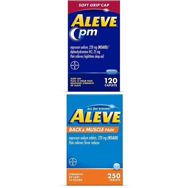 Aleve Pm Naproxen Sodium Caplets Back and Muscle With Naproxen Sleep Aid And Pain Relief 120 Count 250 Count