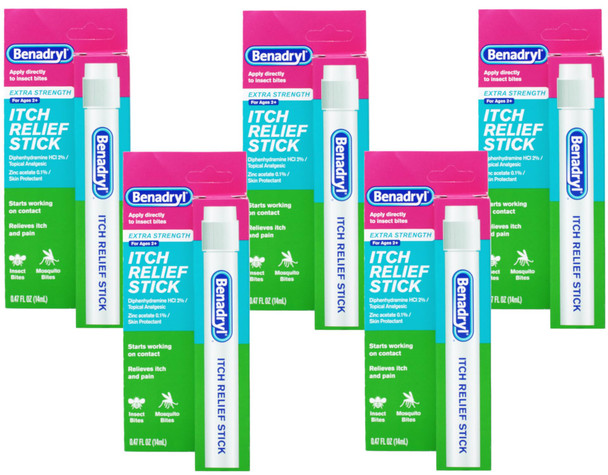 Benadryl Itch Relief Stick Extra Strength 0.47 Ounce Pack Of 5