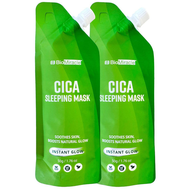 Biomiracle Cica Sleeping Mask 2 Pack Soothing and Hydrating Overnight Face Mask With Centella Asiatica Extract For Sensitive Skin 50G