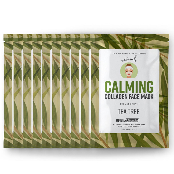 Biomiracle Calming Collagen Face Mask Infused With Tea Tree 10 Pack 10 Sheets