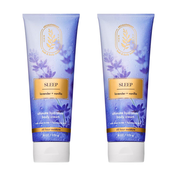 Bath and Body Works Lavender Vanilla Aromatherapy Body Cream Ultimate Hydration Moisturizer With Shea Butter and Hyaluronic Acid For Dry Skin 8 Fl Oz 2 Pack