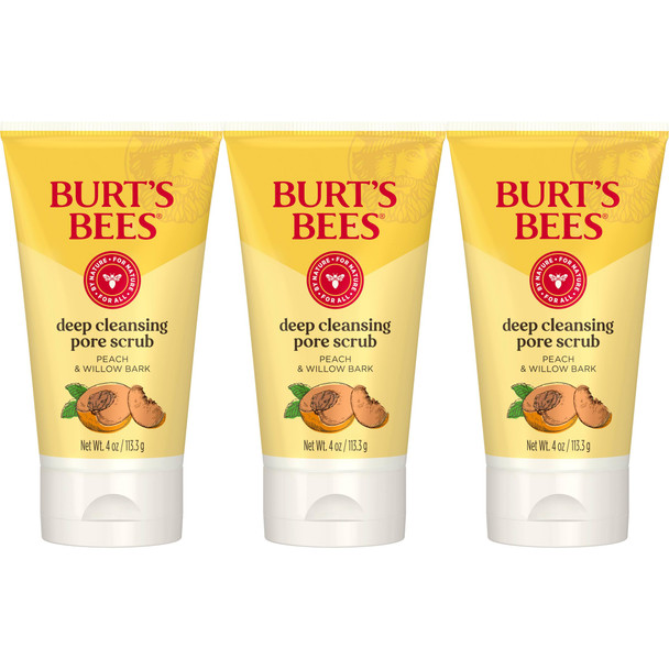 Burt'S Bees Deep Cleansing Pore Scrub With Peach And Willow Bark 4 Ounces Pack Of 3