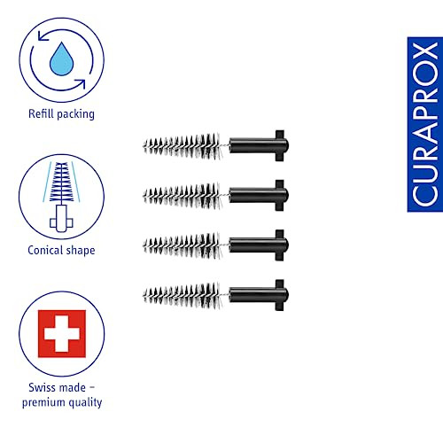 Curaprox Interdental Brush Refills Carbon " Size S UltraFine Cone Shape For Gentle Cleaning Of Narrow Gaps 4Pack Swiss Made