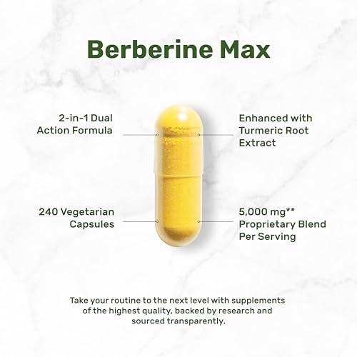 Deal Supplement Berberine Max Supplement With Turmeric 5000 Mg Per Serving 240 Vegetarian Capsules Berberine Hcl With Turmeric Root Extract NonGmo