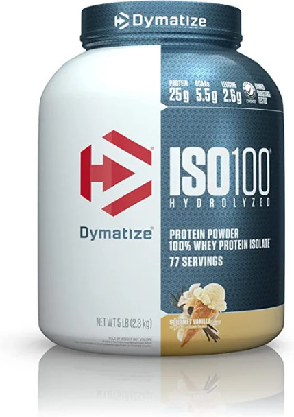 Dymatize ISO 100 Whey Protein Powder with 25g of Hydrolyzed 100% Whey Isolate, Vanilla 5 Pound