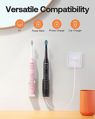 Bitvae Charger Cable Fits D2/R1/R2/S2 Electric Toothbrush C2/C5/C6 Water Dental Flosser Usb Dc Charging Cord White