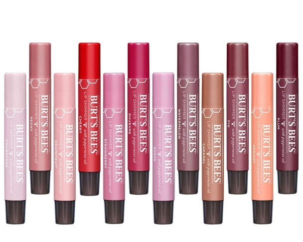Burt'S Bees 7 Pack 100% Natural Lip Shimmer Set Picked At Random Apricot Cherry Champagne Peony Rhubarb Guava Watermelon Carmel Fig Plum