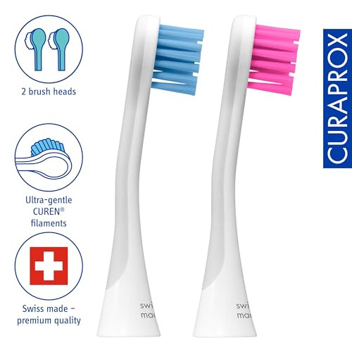 Curaprox Hydrosonic Brush Heads Rainbow Sensitive Duo " For Gentle Gum Care and Effective Cleaning Blue/Pink 2Pack Compatible With All Curaprox Sonic Models Swiss Made