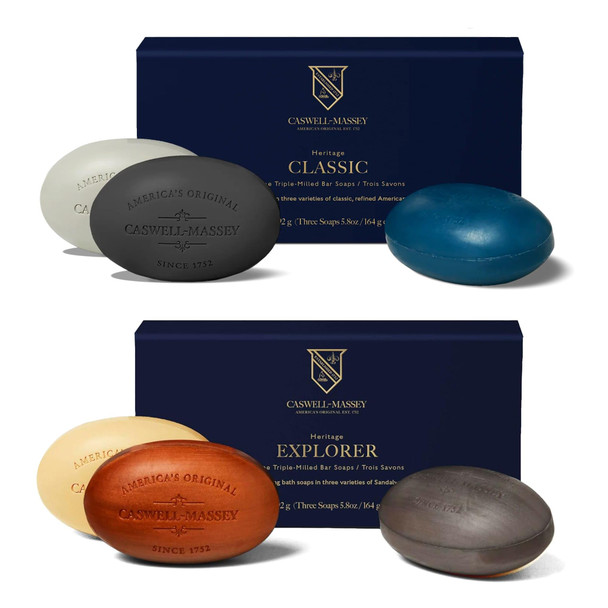 CaswellMassey Men'S Bar Soap Bundle Newport Oaire Greenbriar 2571 Woodgrain and Sandalwood TripleMilled Moisturizing Soaps PlantBased Essential Oils Made In Usa 6 Bars 5.8 Oz Each