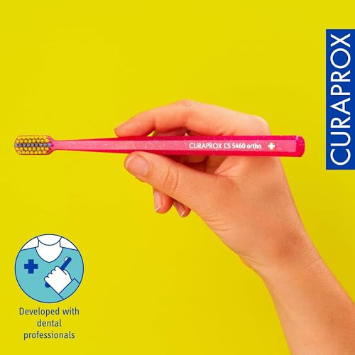 Curaprox Cs 5460 Orthodontic Toothbrush " Adult Braces Care Gentle Cleaning With Bracket Groove RedGreen Single Pack