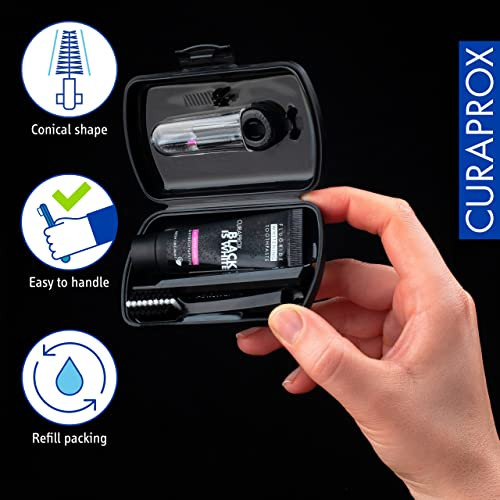 Curaprox Travel Toothbrush Set " For Teeth Whitening On The Go Black Is White Edition Includes Toothpaste Toothbrush and Interdental Brushes