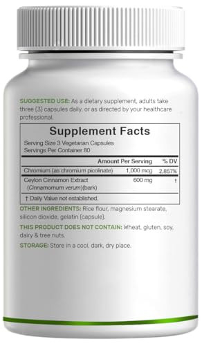 Deal Supplement Ceylon Cinnamon With Chromium 1000Mcg Active Inner Bark Extract True Sri Lanka Source Natural Cinnamon Supplements 240 Capsules