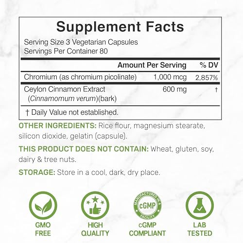 Deal Supplement Ceylon Cinnamon With Chromium 1000Mcg Active Inner Bark Extract True Sri Lanka Source Natural Cinnamon Supplements 240 Capsules