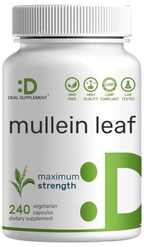 Deal Supplement Mullein Leaf Extract 240 Veggie Capsules " 4 Month Supply " NonGmo Vegan