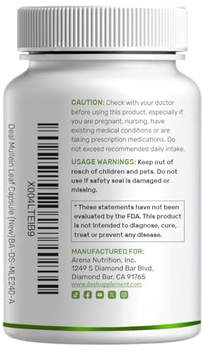 Deal Supplement Mullein Leaf Extract 240 Veggie Capsules " 4 Month Supply " NonGmo Vegan