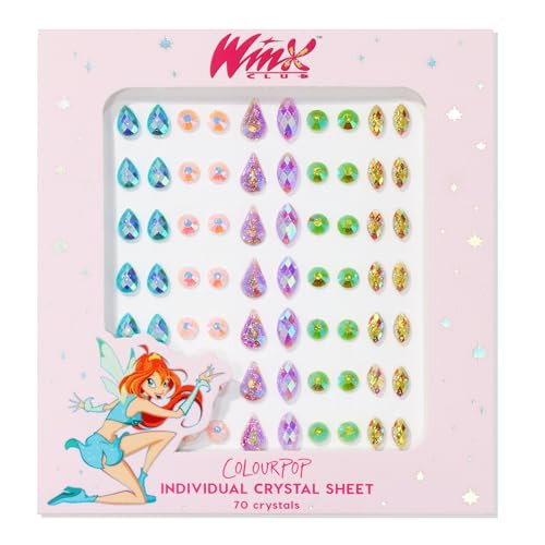 Colourpop Winx Club Face Jewels Sticker Sheet Individual Reusable Rhinestones For Face And Body SelfAdhesive And Easily Removable Includes Blue Pink Purple Green and Orange Crystals 1 Count