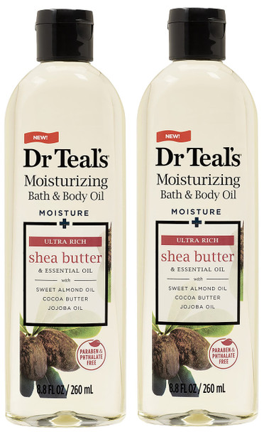 Dr. Teal'S Moisturizing Bath and Body Oil 2Pack Moisture + Ultra Rich Shea Butter and Essential Oil. Treat Your Skin Your Senses And Your Stress. 17.6 Fl Oz Total