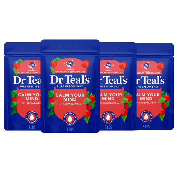Dr Teal'S Epsom Salt Magnesium Soak Ashwagandha and Essential Oils 3 Lbs Pack Of 4