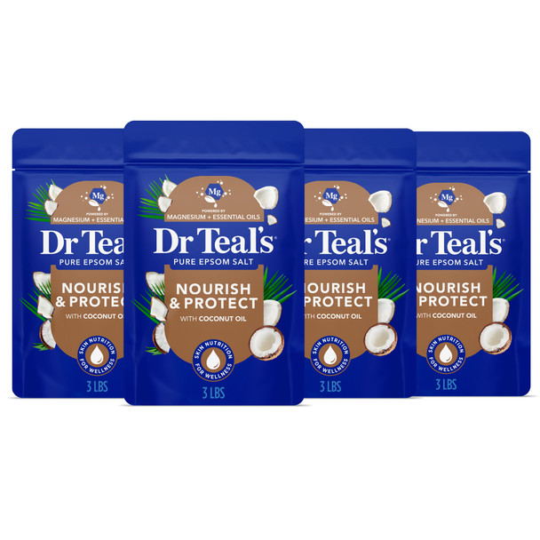 Dr Teal'S Epsom Salt Magnesium Soak Nourish and Protect With Coconut Oil 3 Lbs Pack Of 4