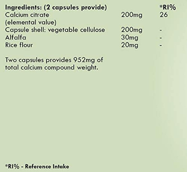 G&G Vitamins Calcium Citrate - 200mg Elemental Calcium Citrate Per 2 Capsules - 120 Vegan Capsules