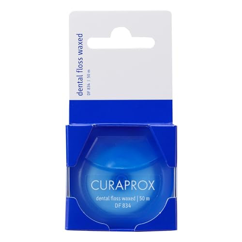 Curaprox Df 834 Dental Floss " Waxed Floss With Mint Flavour For Easy Handling In Tight Spaces 50 Metres Swiss Made