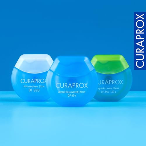 Curaprox Df 834 Dental Floss " Waxed Floss With Mint Flavour For Easy Handling In Tight Spaces 50 Metres Swiss Made