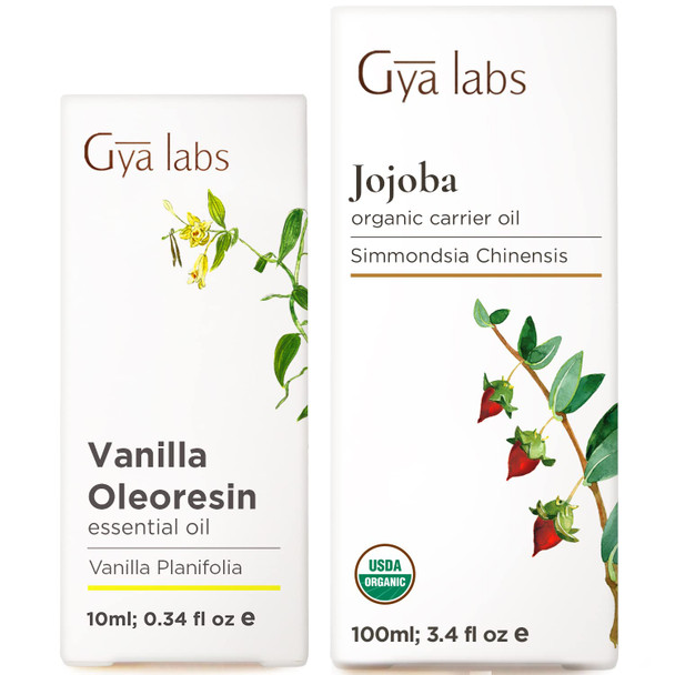 Gya Labs Vanilla Essential Oil For Skin and Jojoba Oil For Hair Set Aromatherapy Grade Essential Oils Set Gya Labs 0.34 Fl Oz 3.4 Fl Oz