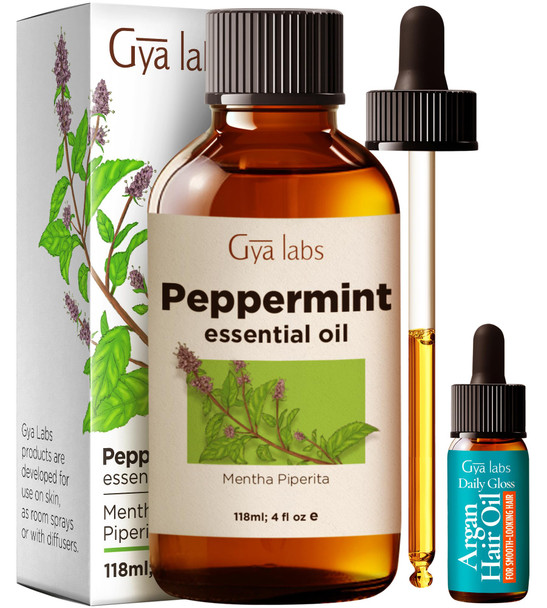 Gya Labs Peppermint Essential Oil For Hair " Huge " Premium Grade Essential Oils For Diffuser Aromatherapy Hair Care Skin Care Body Massage and Diy Candle Making Scents 4 Fl Oz
